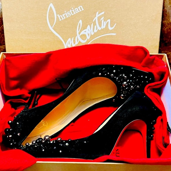 CHRISTIAN Louboutin, Pigalle Follies 100mm. Suede metallic studs & Strass EU38.5 - Picture 11 of 11